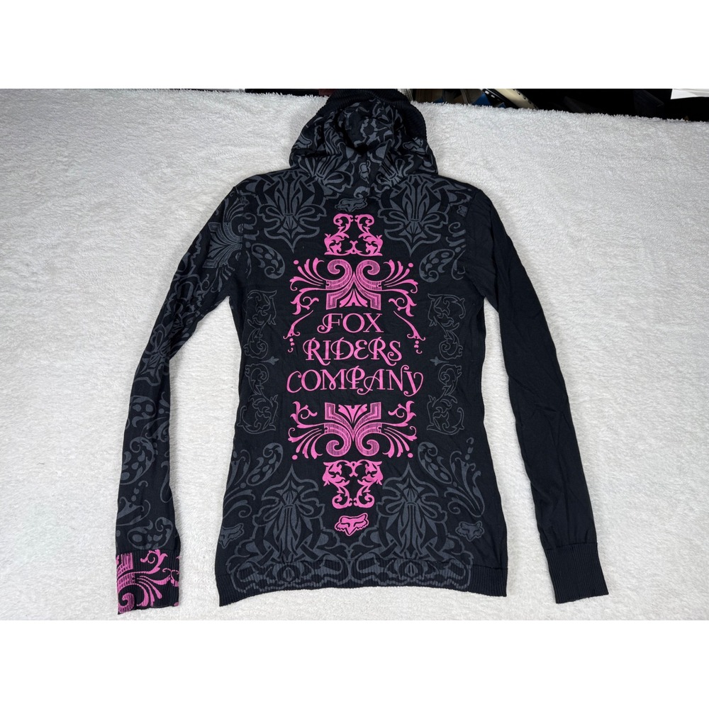 Fox Racing Hooded Sweater Womens M Black Pink Good Y2K Motocross Henley 56177 - Picture 8 of 9